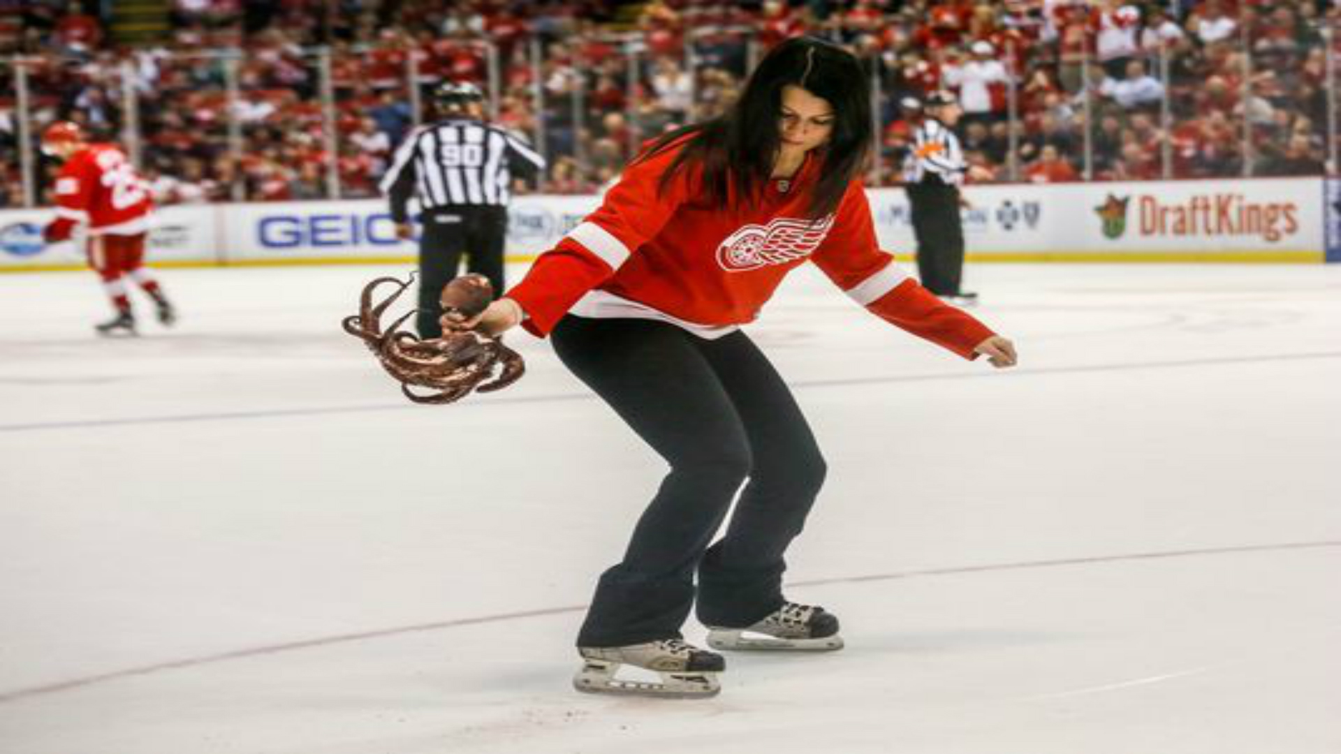 Red Wings fan throws dead octopus on the Bruins' ice while their